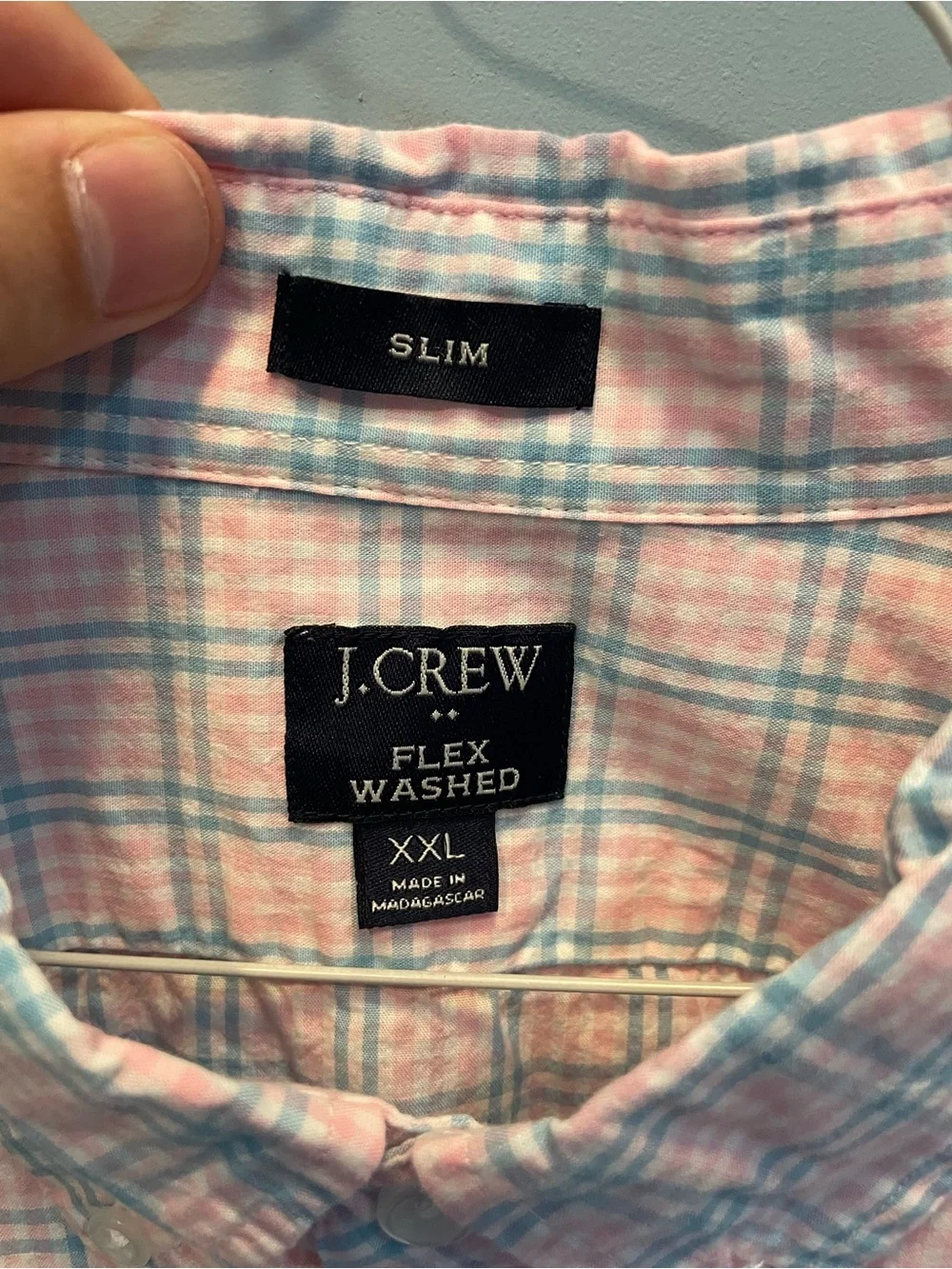 J. Crew Men's Pink and Light Blue Plaid Button-Down Shirt